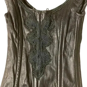 Black Leather Corset top with zip-up closure || Hilary's Vanity || Size XS